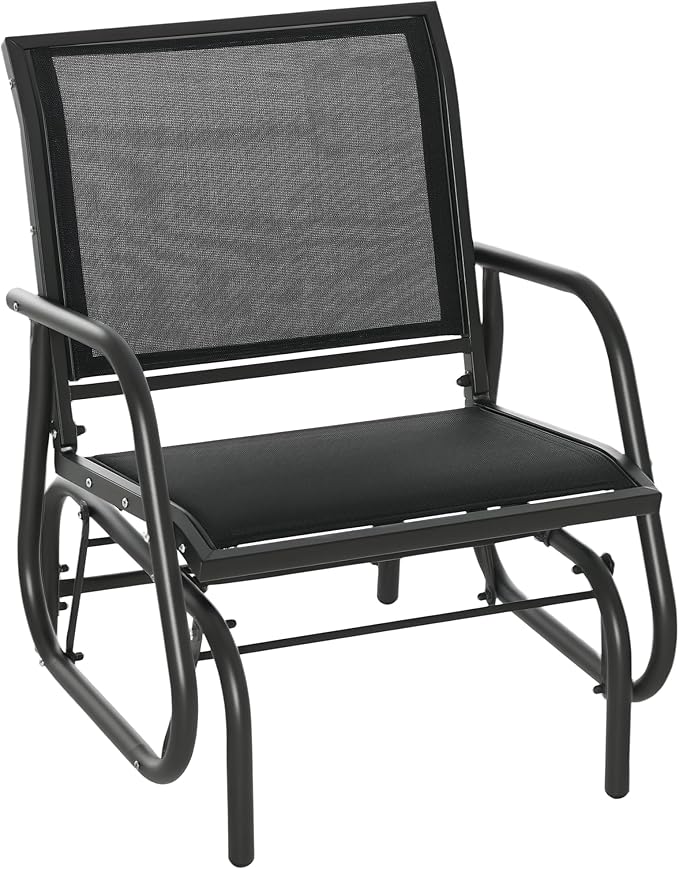 Outsunny Porch Glider, Metal Frame Swing Glider Chair with Breathable Mesh Fabric, Steel Frame and Curved Armrests for Garden, Poolside, Backyard, Balcony, Black