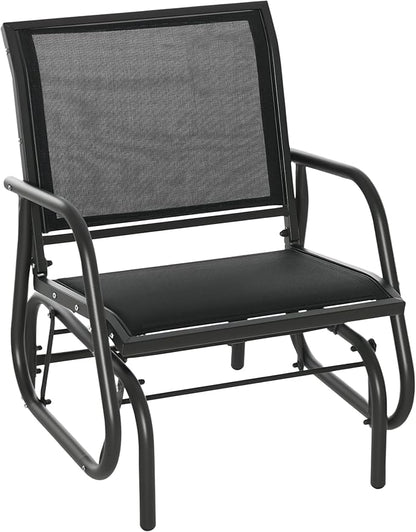 Outsunny Porch Glider, Metal Frame Swing Glider Chair with Breathable Mesh Fabric, Steel Frame and Curved Armrests for Garden, Poolside, Backyard, Balcony, Black