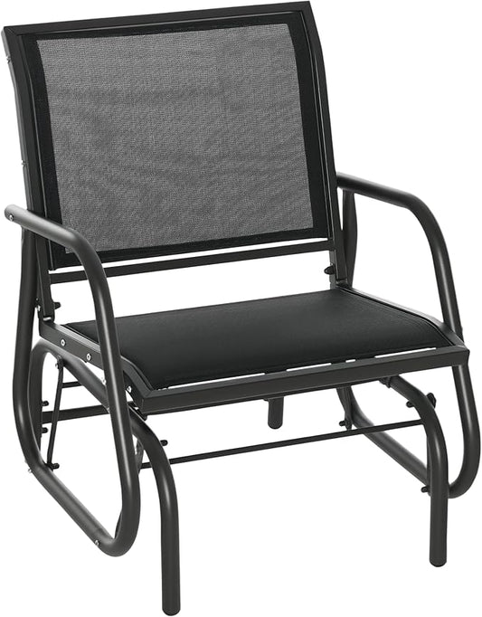 Outsunny Porch Glider, Metal Frame Swing Glider Chair with Breathable Mesh Fabric, Steel Frame and Curved Armrests for Garden, Poolside, Backyard, Balcony, Black