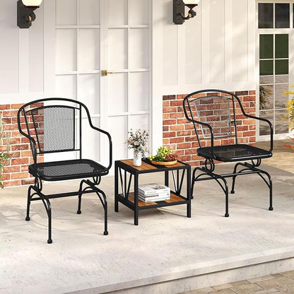 Tangkula Outdoor Rocking Chair Set of 2, Patio Rocker Chairs with Steady Rocking Function, Outdoor Dining Chairs with Metal Mesh Backrest & Seat, Armrest, Adjustable Foot Pads for Yard, Deck, Balcony