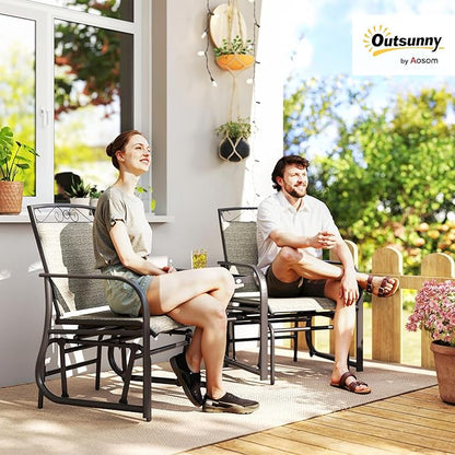 Outsunny Outdoor Glider Chairs with Coffee Table, Patio 2-Seat Rocking Chair Swing with Breathable Sling for Backyard, Garden and Porch, Gray