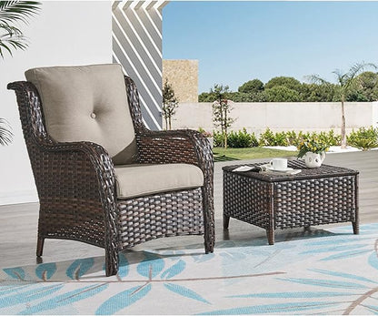 HUMMUH 4 Pieces Patio Bistro Set Wicker Patio Chairs Set of 2 with Ottomans Rattan Outdoor Furniture Conversation Set for Yard,Garden,Porch…