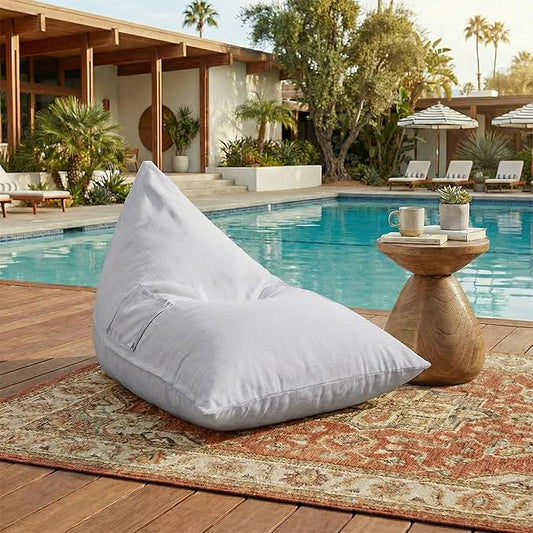 Merax Outdoor Bean Bag Lounge Chair with Side Pocket, 62" Adult Patio BeanBag Chair with Foam Filled for Pool Balcony, Water-Resistance Fabric Outdoor Bean Bag Lounge Couch, Grey