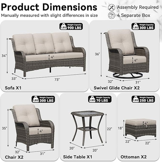 8 Piece Outdoor Wicker Patio Furniture Set, Patio Chairs Set with Thickened Olefin Cushions, High Back and Deep Seating, Hand-Woven PE Rattan, Ottoman for Porch, Deck