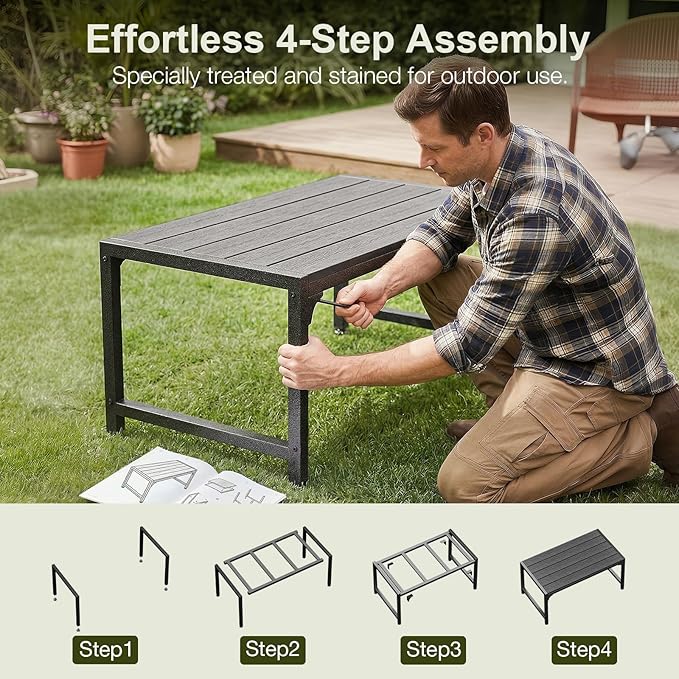 ODK Outdoor Coffee Table, Rectangle Weather-Resistant Patio Coffee Table for Garden, Balcony, Hot Tub, Poolside - Photo 6