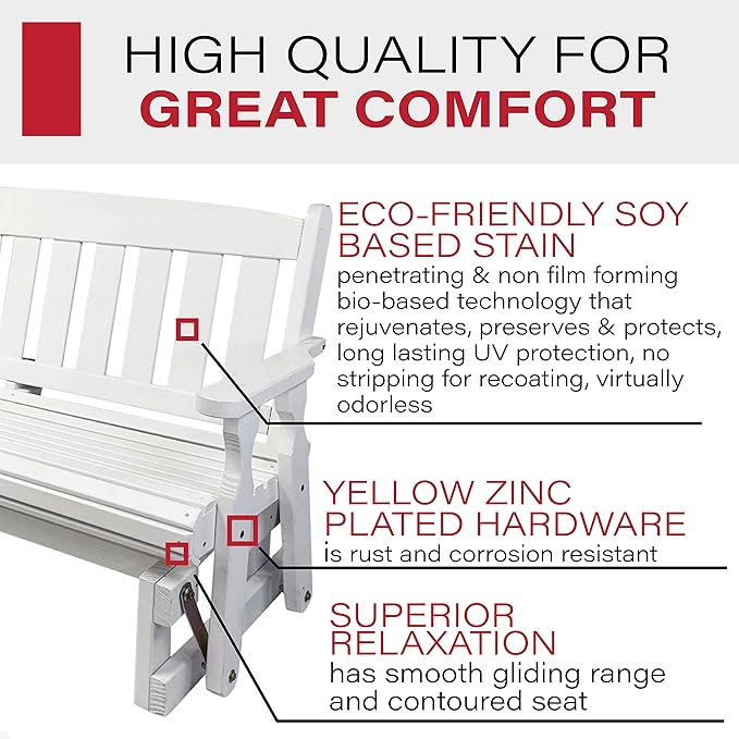 Amish Casual Heavy Duty 800 Lb Mission Pressure Treated Porch Glider (4 Foot, Semi-Solid White Stain) - Photo 4