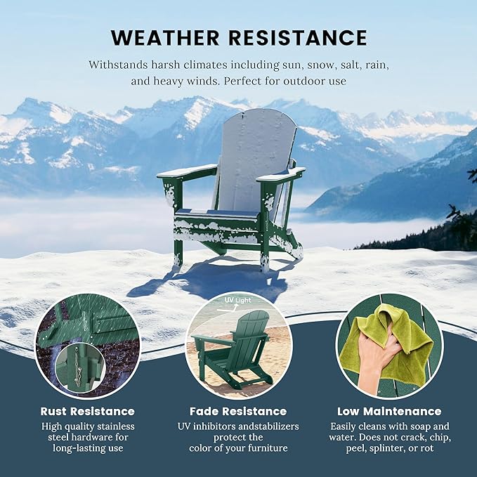 WO WESTIN OUTDOOR HDPE Laguna Outdoor Folding Poly Adirondack Chair (Set of 4), Dark Green