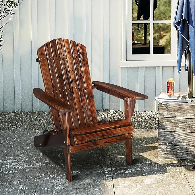 2Pcs Outdoor Lawn Chair,Folding Wooden Adirondack Lounger Chair,Weather Resistant Patio Adirondack Chairs,Fire Pit Chairs,with Backrest,for Outside Balcony Yard Garden Pool Deck Backyard (Natural)