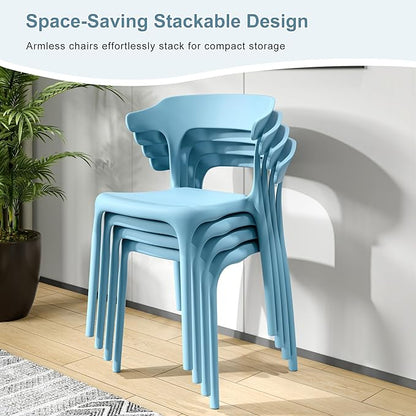 VECELO 4 Pack Plastic Stacking Chairs, Stackable Dining Chairs for Kitchen Restaurant Patio, Portable Indoor Outdoor Use, No Assembly Required, Blue