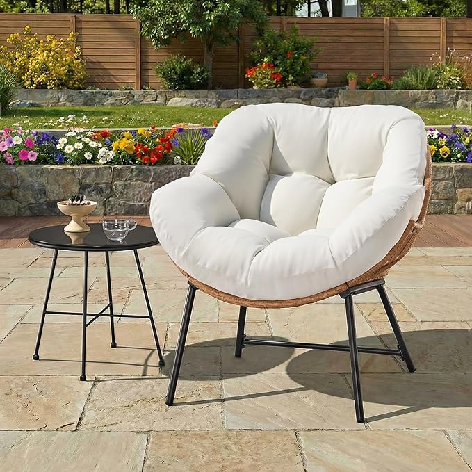 ONBRILL Outdoor Egg Chair, Indoor Lounge Chair for Patio, Bedroom, Living Room, Porch - Beige
