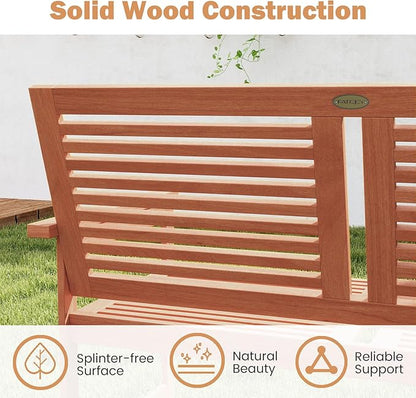 Tangkula Outdoor Wood Bench, 2-Person Heavy Duty Patio Loveseat Chair with Slatted Backrest and Seat, Outisde Wooden Bench for Front Porch, Lawn, Park and Backyard