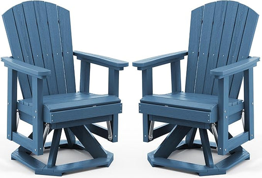 SERWALL Adirondack Swivel Glider Chair, HDPE Patio Glider Set of 2, All-Weather Glider Chair for Porch, Balcony, Navy Blue