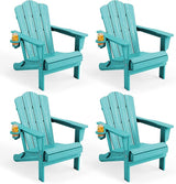 KINGYES Folding Adirondack Chair Set of 4, HDPE All-Weather Patio Chairs with Cup Holder - Photo 1
