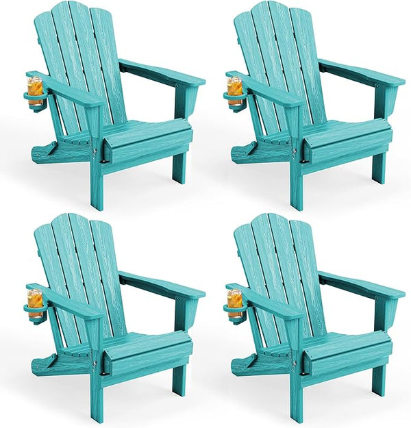 KINGYES Folding Adirondack Chair Set of 4, HDPE All-Weather Patio Chairs with Cup Holder - Photo 1