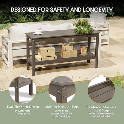 WestinTrends Malibu 55" Outdoor Patio HDPE Adirondack 2-Tier Shelf Console Table, Weathered Wood