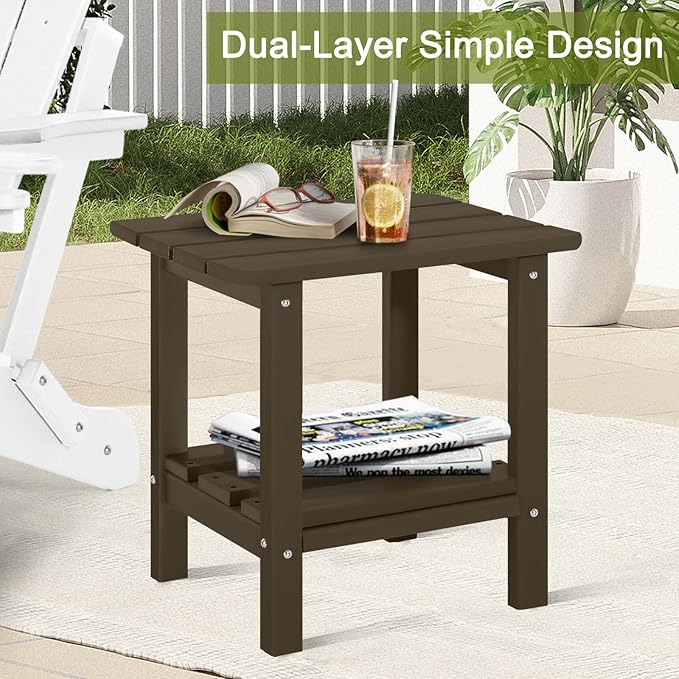 Adirondack Outdoor Side Table, 2-Tier Small Patio End Table, Weather Resistant HDPE Outdoor End Tables for Garden, Lawn - Photo 8