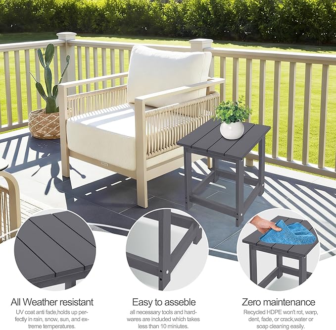 LZRS Adirondack Square Outdoor Side Table for Patio, Pool Composite Patio Table,HDPE End Tables for Backyard,Pool, Indoor Companion, Easy Maintenance & Weather Resistant(Grey)