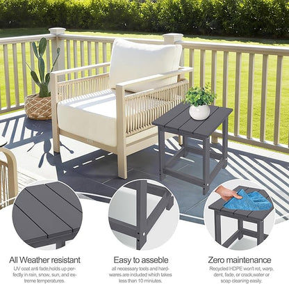 LZRS Adirondack Square Outdoor Side Table for Patio, Pool Composite Patio Table,HDPE End Tables for Backyard,Pool, Indoor Companion, Easy Maintenance & Weather Resistant(Grey)