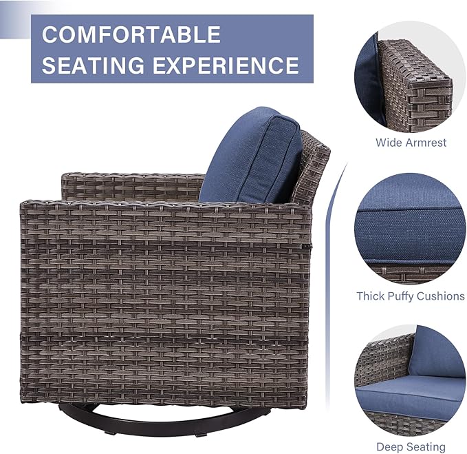 Rilyson Wicker Outdoor Patio Furniture Set - 5 Piece Patio Conversation Set with 2 Swivel Rocker Chairs - Photo 4