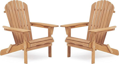 Outdoor Wooden Folding Adirondack Chair Set of 2 with Pre-Assembled BackRest, Wood Patio Chair for Garden Backyard Porch Pool Deck Firepit