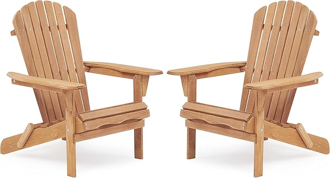 Wooden Folding Adirondack Chair Set of 2, Half Pre-Assembled Outdoor Wood Patio Lounge Chair for Lawn Backyard Deck Pool Beach Firepit