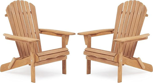 Wooden Folding Adirondack Chair Set of 2, Half Pre-Assembled Outdoor Wood Patio Lounge Chair for Lawn Backyard Deck Pool Beach Firepit