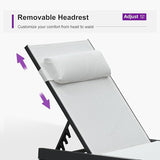 PURPLE LEAF Patio Lounge Chair Set of 3 Outdoor Chaise Lounger Aluminum Frame with Side Table and Wheels for Pool - Photo 4