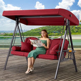 3 in 1 Outdoor Porch Swing with Adjustable Canopy, 3 Seat Outdoor Swing for Adults - Photo 1
