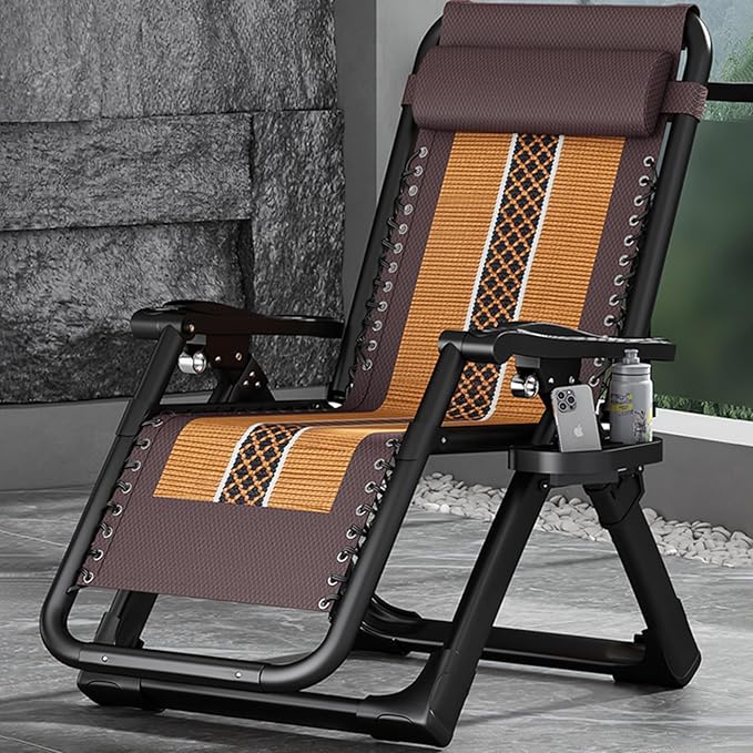 Lounge Chair Chaise Recliner Outdoor Folding Adjustable Heavy Duty Chair with Cup Holder Pillows for Poolside Backyard - Photo 2