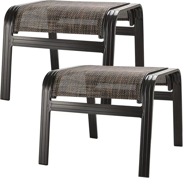 Patio Footstools Outdoor Foot Rest Aluminum Ottomans Samll Seat Wicker Furniture Patio Ottoman 2 Pieces Brown - Photo 1