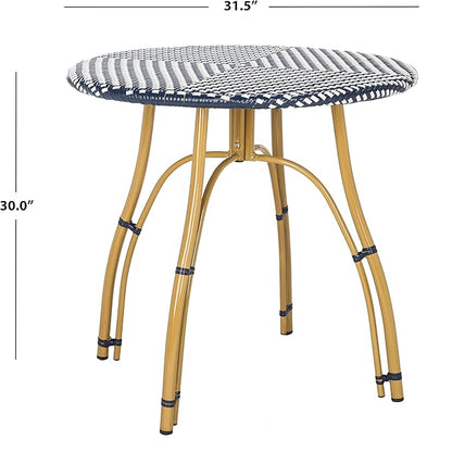 Safavieh PAT4011A Outdoor Collection Kylie Navy and White Rattan Bistro Table