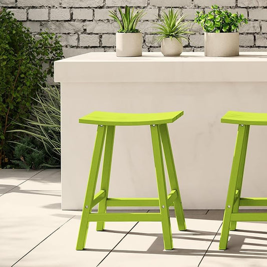 WestinTrends Malibu 24 Inch Outdoor Bar Stools, All Weather Resistant Poly Lumber Adirondack Counter Height Stools, Lime