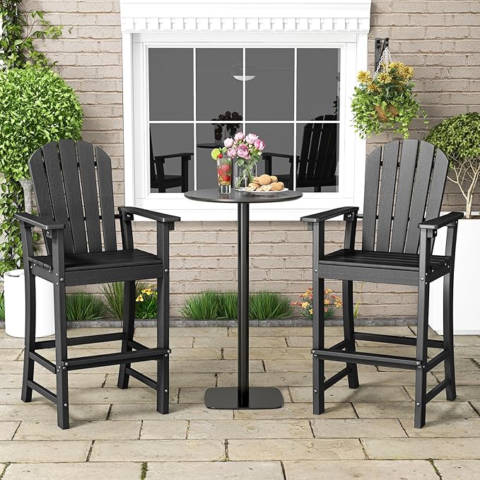 Tangkula Outdoor Tall Adirondack Chair 30 Inches Seat Height, HDPE Bar Height Patio Chair with High Backrest - Photo 4