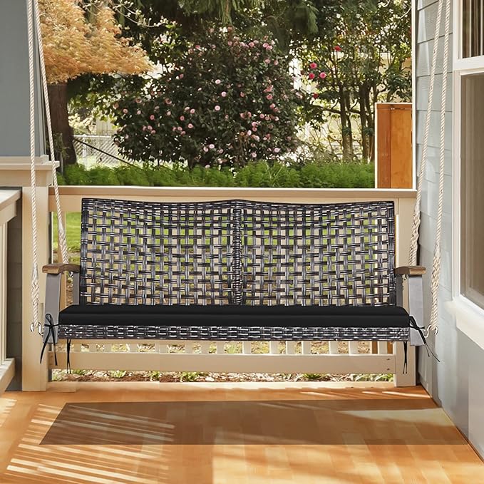 RELAX4LIFE 2-Seater Outdoor Porch Swing - PE Wicker Porch Loveseat Swing with 118” Hanging Ropes - Photo 9