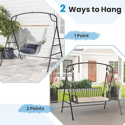 Tangkula Metal Swing Frame, Porch Swing Stand with Extra Side Bars, 3-Ring Design, Heavy Duty A-Frame Swing Stand Frame Outdoor for Lawn, Garden, Backyard