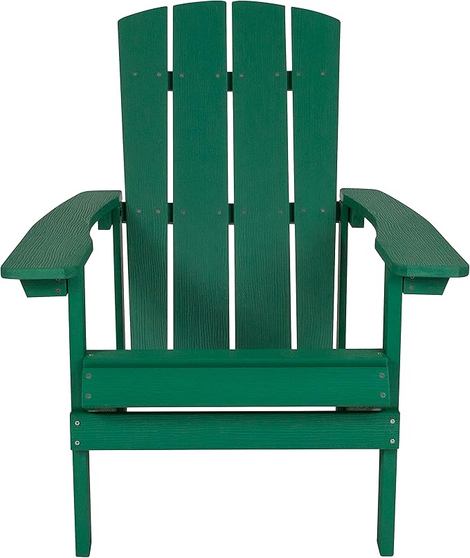 Flash Furniture Charlestown Poly Resin Adirondack Chair - Green - All Weather - Indoor/Outdoor - Set of 2 - Photo 7