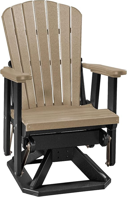 DutchCrafters Slat Fan Back Poly Adirondack Swivel Glider Outdoor Patio Chair (Black & Weatherwood)