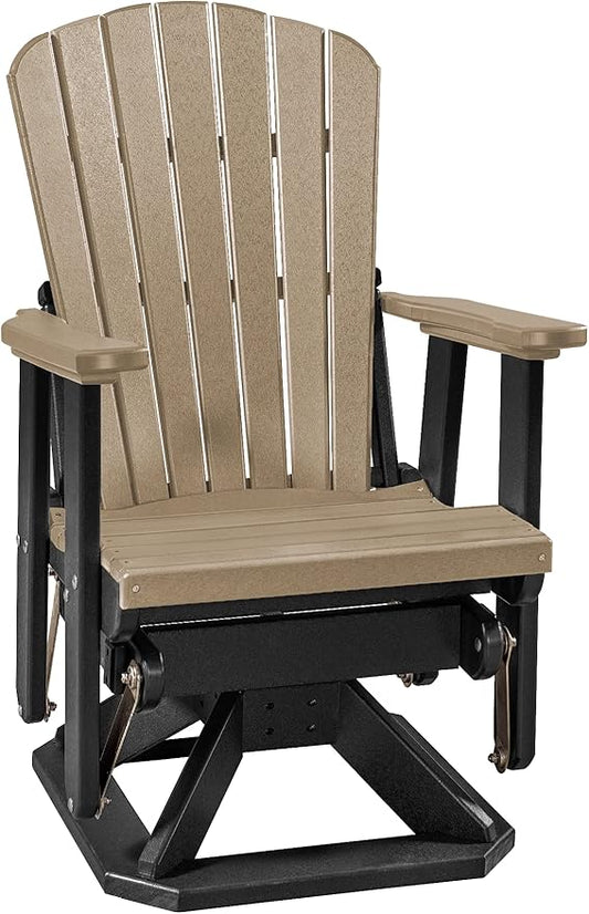 DutchCrafters Slat Fan Back Poly Adirondack Swivel Glider Outdoor Patio Chair (Black & Weatherwood)