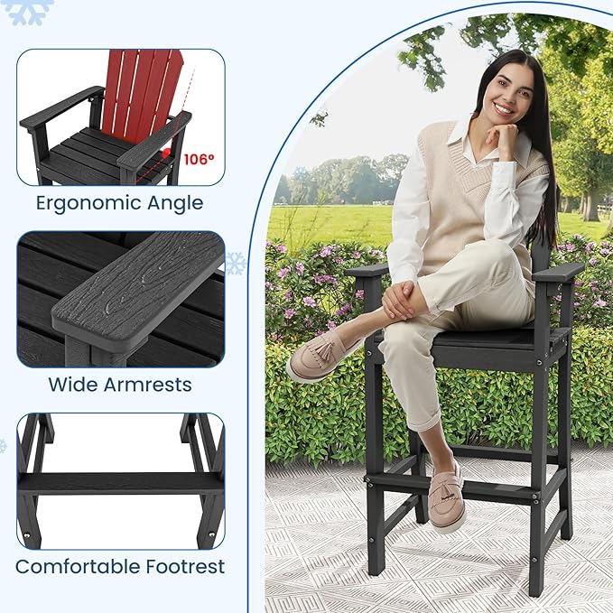 Tangkula Outdoor Tall Adirondack Chair 30 Inches Seat Height, HDPE Bar Height Patio Chair with High Backrest - Photo 7