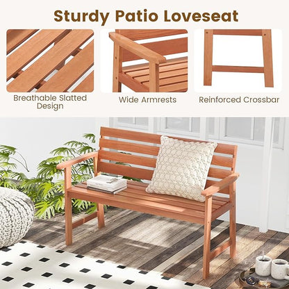 Tangkula 48 Inch Hardwood Outdoor Bench with Backrest, Wood Patio Loveseat Chair with Breathable Slatted Seat & Backrest, Ergonomic Outside Bench for Backyard, Balcony, Garden & Porch