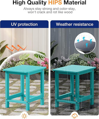 YEFU Outdoor Side Table for Patio: 16" HIPS Weather - Resistant Adirondack Tables - Waterproof Small Square End Tables for Backyard Living Room Bedroom - Indoor Outdoor Durable Table Aruba
