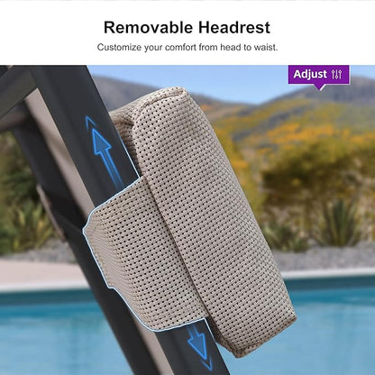 PURPLE LEAF Patio Lounge Chair Set Outdoor Chaise Lounger Aluminum Frame with 2 Side Table and Wheels for Pool Outside Sunbathing Tanning Recliner Including Pillows Beige