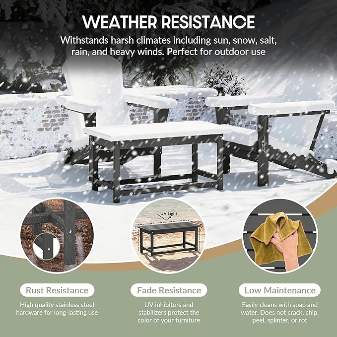 WestinTrends Malibu Outdoor Coffee Table, 35" x 17.5" All Weather Poly Lumber Patio Adirondack Coffee Table for Garden Lawn Porch Balcony, Gray