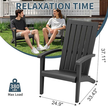 NUNU LAB Oversized Adirondack Chair,Plastic All-Weather Resistant Wooden Textured Lawn Chair, Black Outdoor Patio Chair, HDPE Adirondack Chairs for Camping,Poolside, Backyard, Deck, Fire Pit