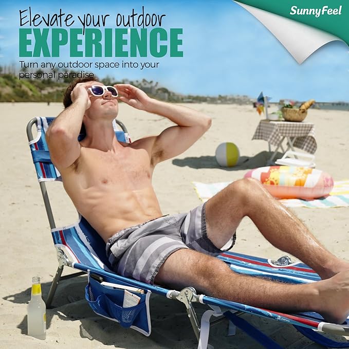 daystar SunnyFeel Beach Lounge Chair, Backpack Reclining Beach Chairs Lay Flat, Face Down Tanning Chair, Folding Camping Chairs Portable Camp Cot with Backpack Straps for Outdoor/Picnic/Lawn