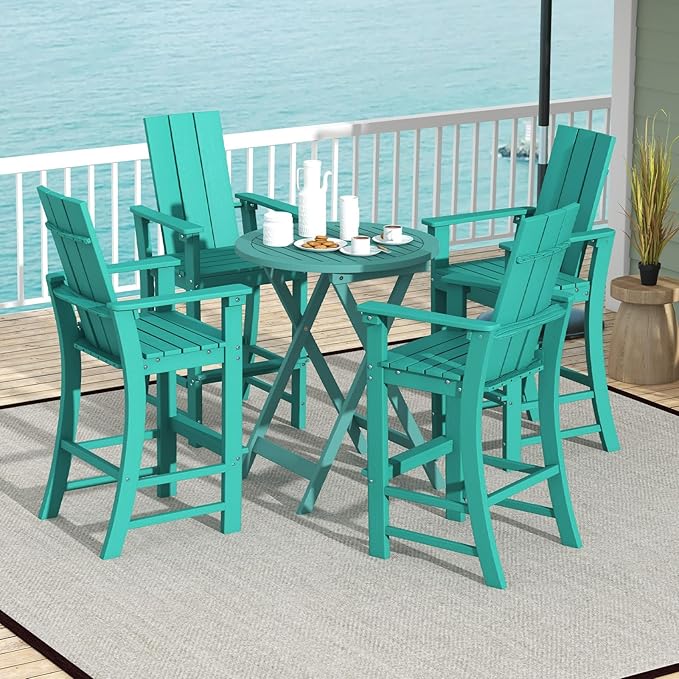 Giantex 52” Tall Adirondack Chair Set of 2, HDPE Outdoor Bar Stool with Ergonomic Backrest, Armrests, Footrest, Fire Pit Chair, All Weather Patio Bistro Chair for Garden, Lawn Chair (Turquoise)