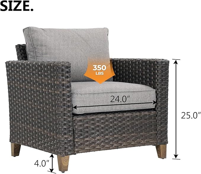 Grand patio Outdoor Furniture, Patio Wicker Sectional Sofa Modular Furniture Set Single Sofa Chair with Thick Cushions for Deck Porch Poolside Garden