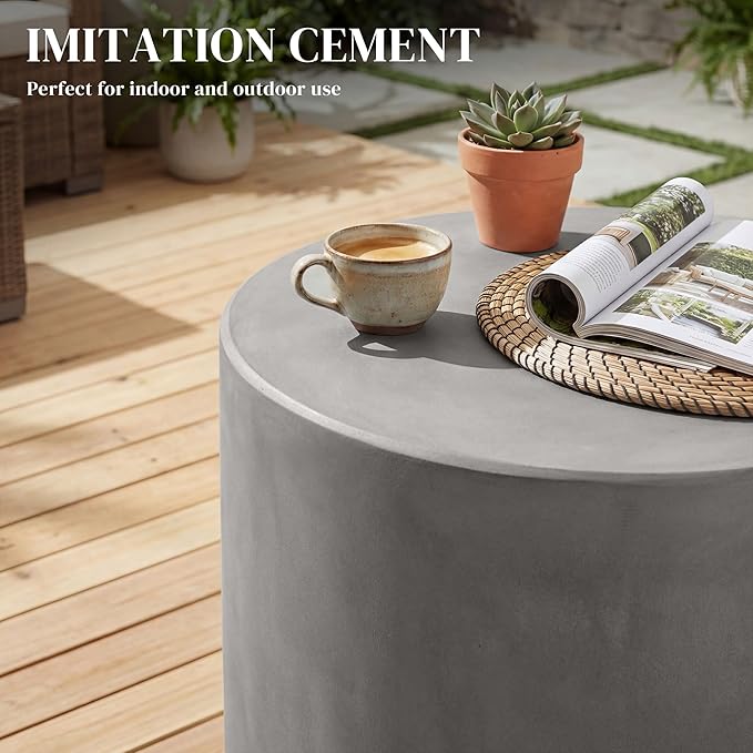 HOMCOM Outdoor Side Table, Round Small End Table with Concrete Finish for Indoor, Patio, Backyard, Pool, Porch, Garden - Photo 4