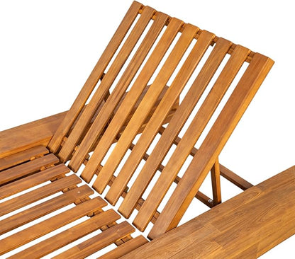 Merax Outdoor Acacia Wood Chaise Lounge Frame Only - Patio Recliner Chair with Adjustable Backrest and Flat Storage Surface (Cushion Not Included)