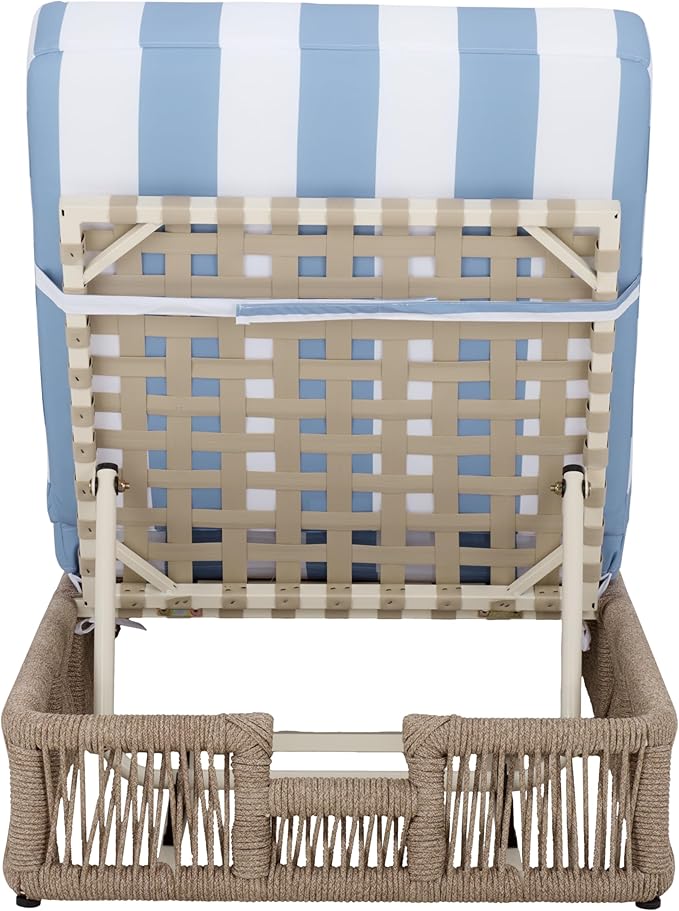 SAFAVIEH Outdoor Patio Furniture Collection - Gillian Heather Tan Rope Daybed, Baby Blue Stripe Cushion - Photo 5